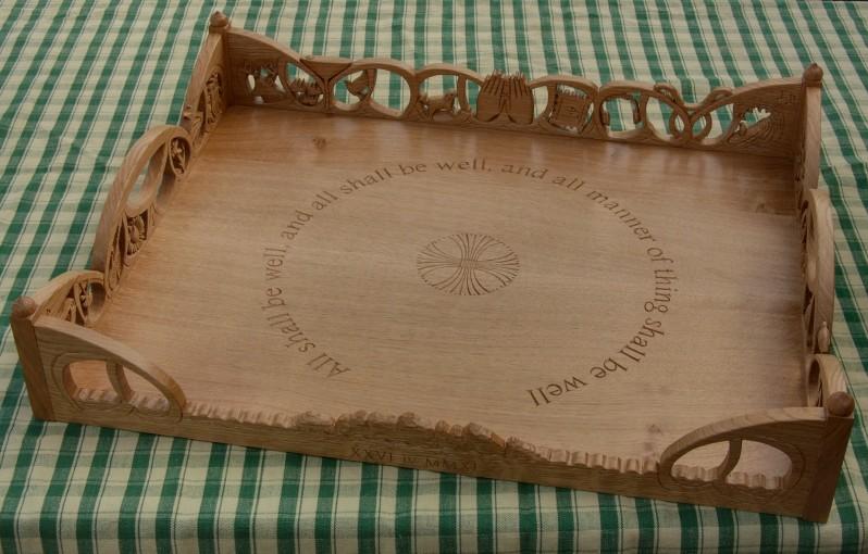 carved oak tray